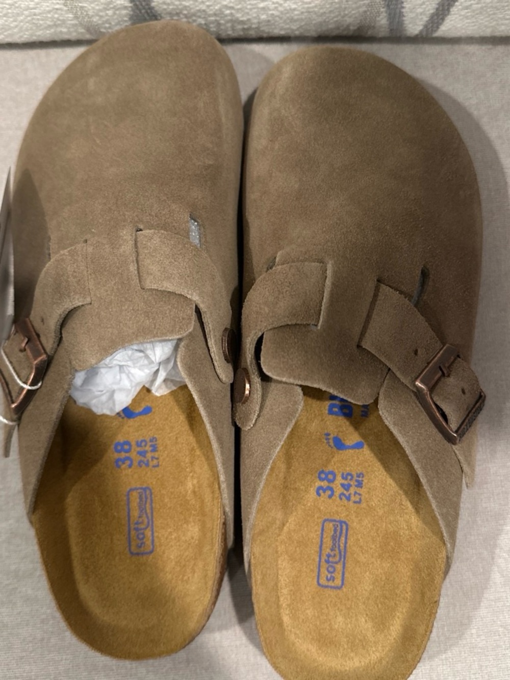 Birkenstock Boston Suede Clog Slip-Ons in Taupe Size 38/7-7.5 Woman’s